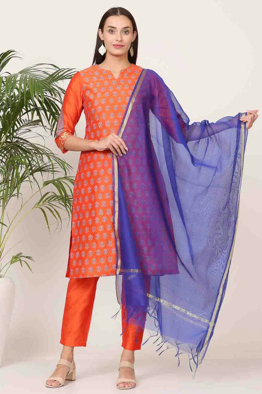 Orange Colour Silk Stitched Suit VSSS1112908
