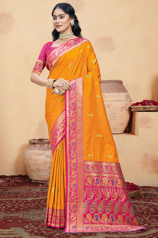 Orange Colour Silk Woven Work Traditional Saree