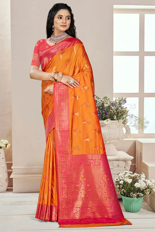 Orange Colour Silk Woven Work Traditional Saree