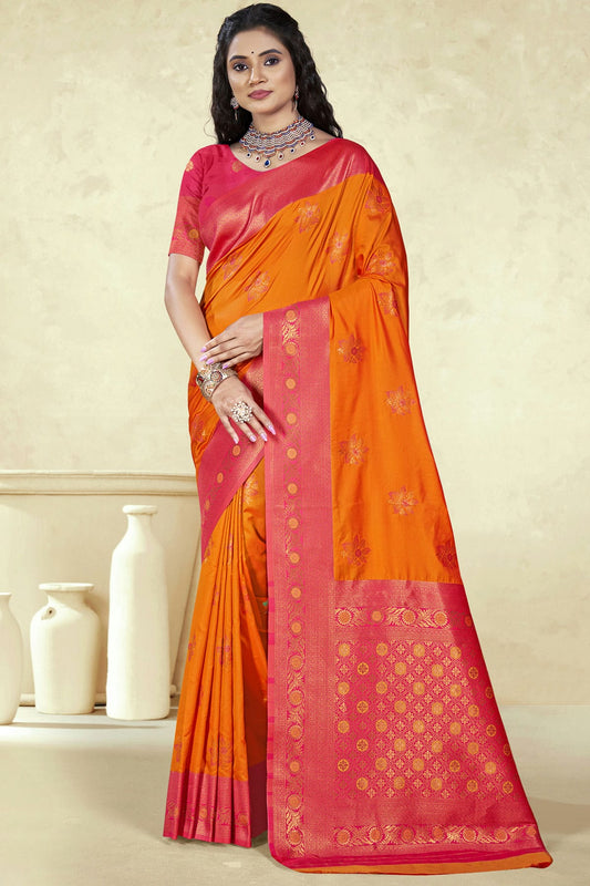 Orange Colour Silk Woven Work Traditional Saree