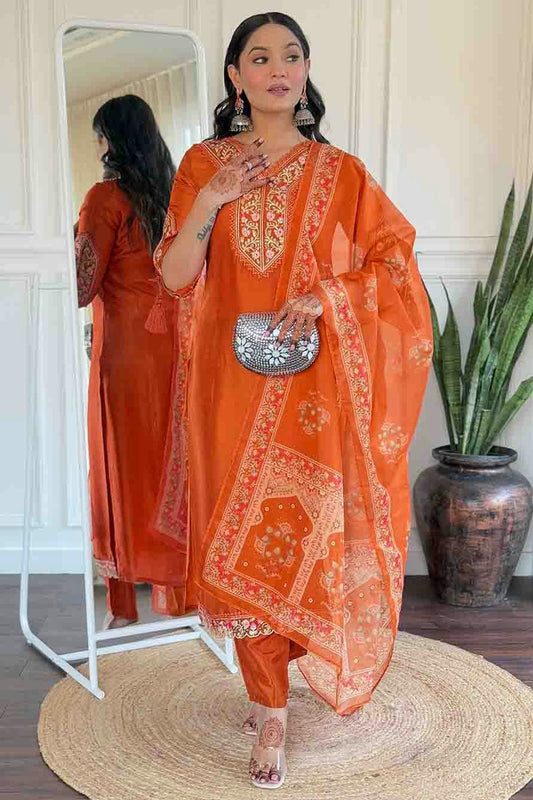 Orange Colour Viscose Stitched Suit VSSS1112993