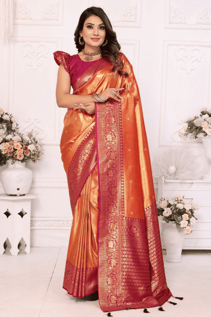 Orange Colour Woven Work Pure Banarasi Tissue Silk Traditional Saree