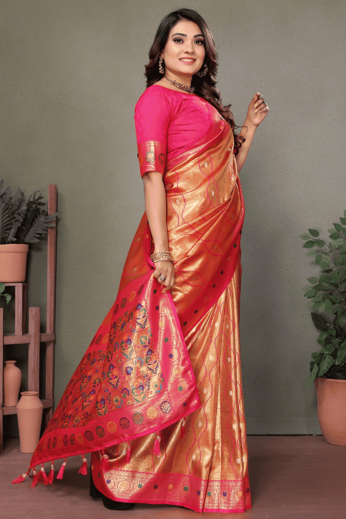 Orange Colour Woven Work Pure Banarasi Tissue Silk Traditional Saree