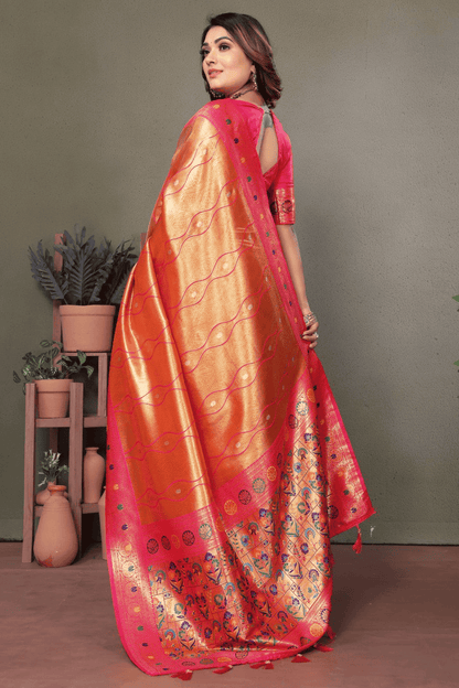 Orange Colour Woven Work Pure Banarasi Tissue Silk Traditional Saree