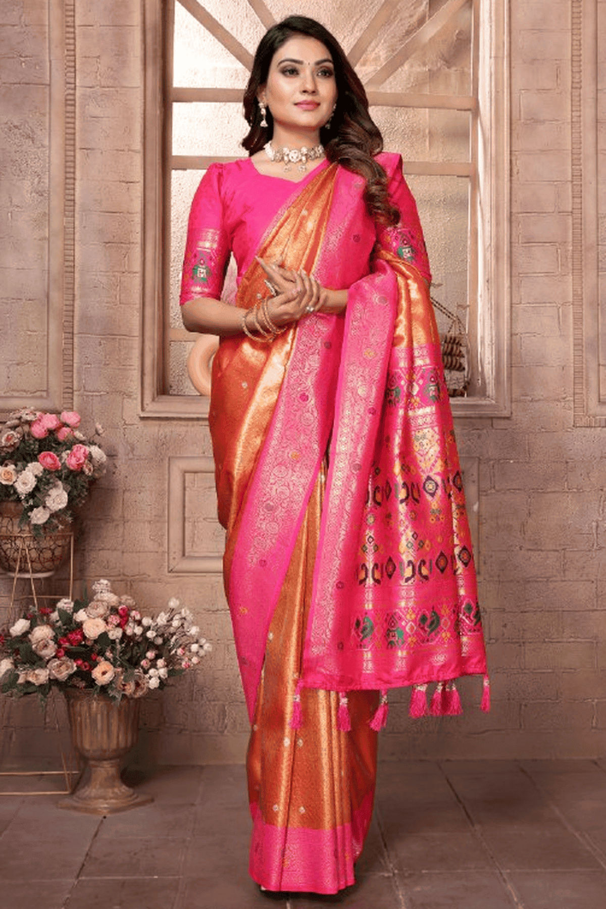 Orange Colour Woven Work Pure Banarasi Tissue Silk Traditional Saree