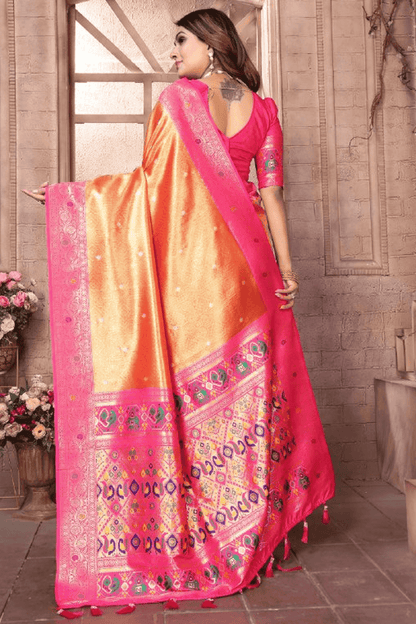 Orange Colour Woven Work Pure Banarasi Tissue Silk Traditional Saree