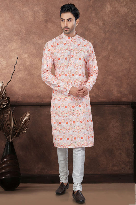 Orange and Cream Soft Rayon Kurta Pajama