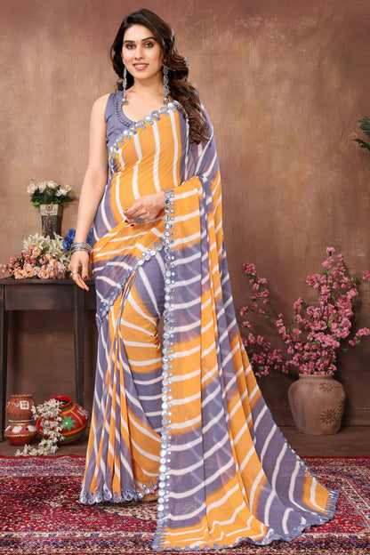 Orange and Grey Colour Georgette Saree