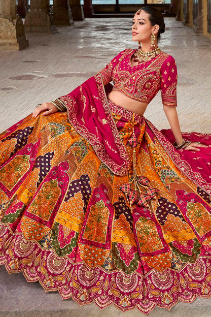 Orange and Pink Colour Banarasi Silk Bridal Lehenga Choli VSLC1290101