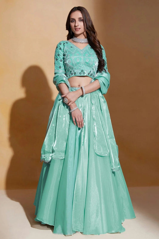 Organza Designer Lehenga CholiIn Aqua Blue NCLC12710117
