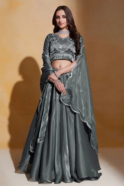 Organza Designer Lehenga CholiIn Grey NCLC12710119