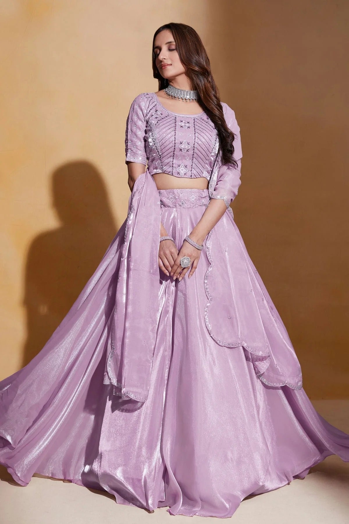 Organza Designer Lehenga CholiIn Lavender NCLC12710118