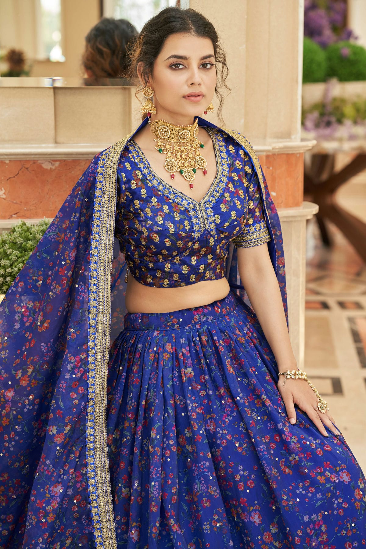 Organza Embroidery A Line Lehenga Choli VSLC1010168