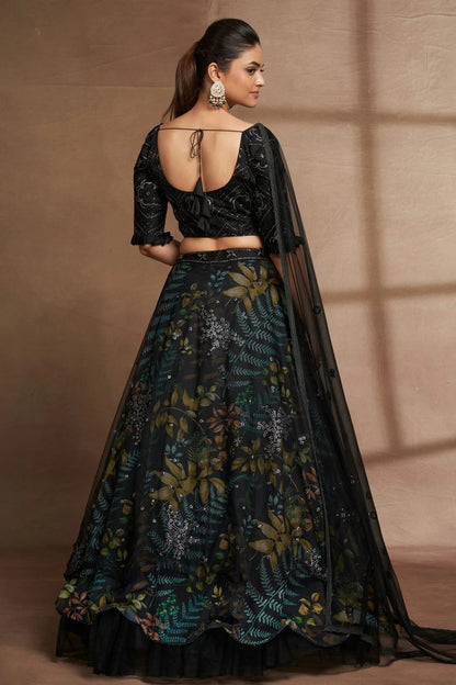 Organza and Net Designer Lehenga CholiIn Black  NCLC12710129