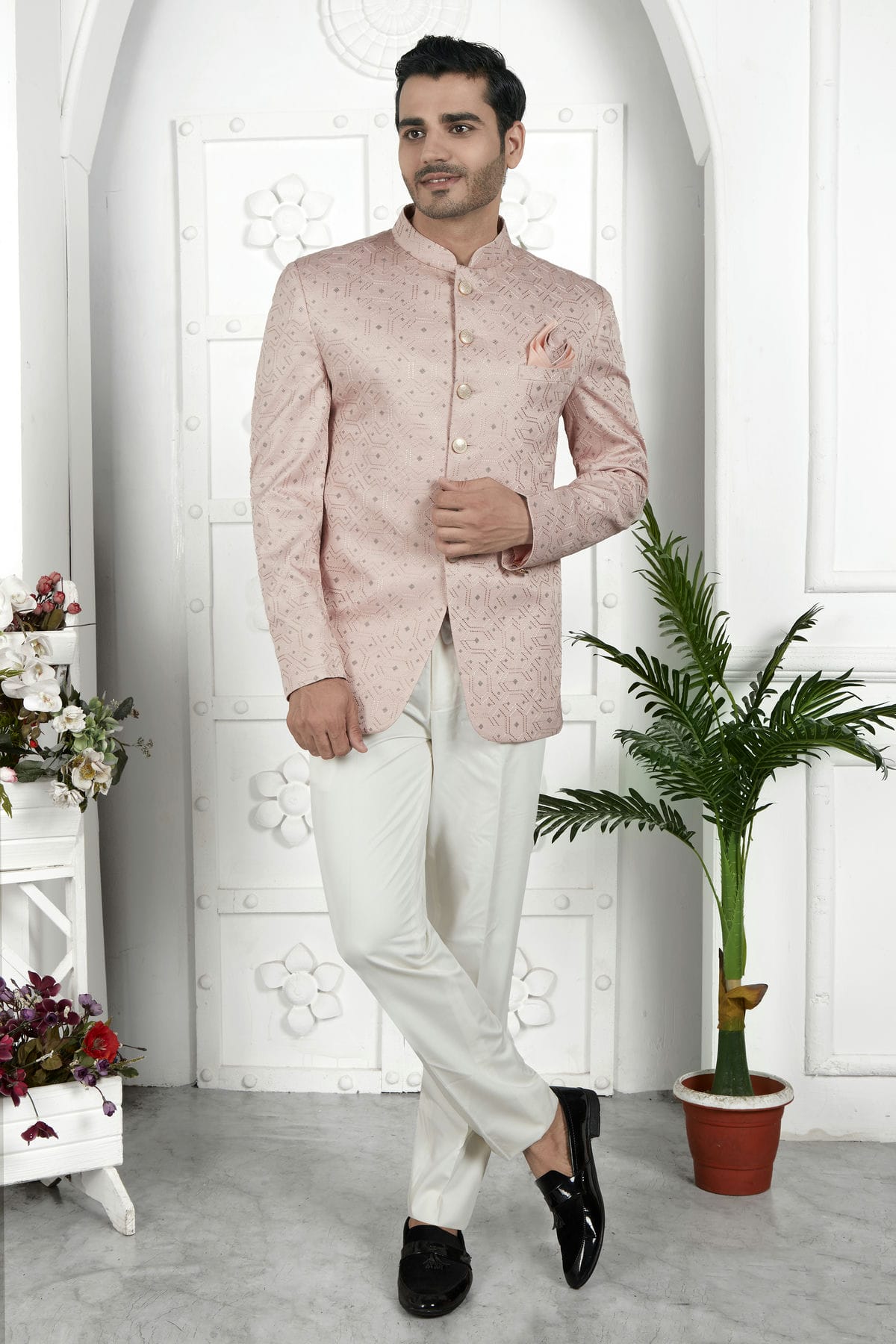 Peach Colour Art Silk Jodhpuri Jacket