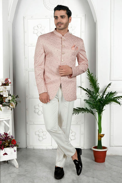 Peach Colour Art Silk Jodhpuri Jacket