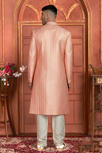 Peach Colour Art Silk Sherwani With Churidar Pant VSSH1230051