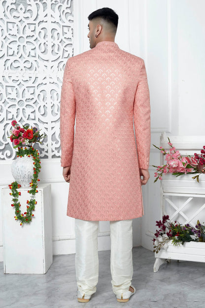 Peach Colour Art Silk Sherwani With Churidar Pant VSSH1230062