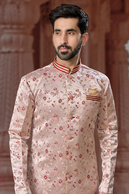 Peach Colour Banarasi Soft Jacquard Sherwani VSSH1040562