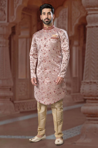 Peach Colour Banarasi Soft Jacquard Sherwani VSSH1040562