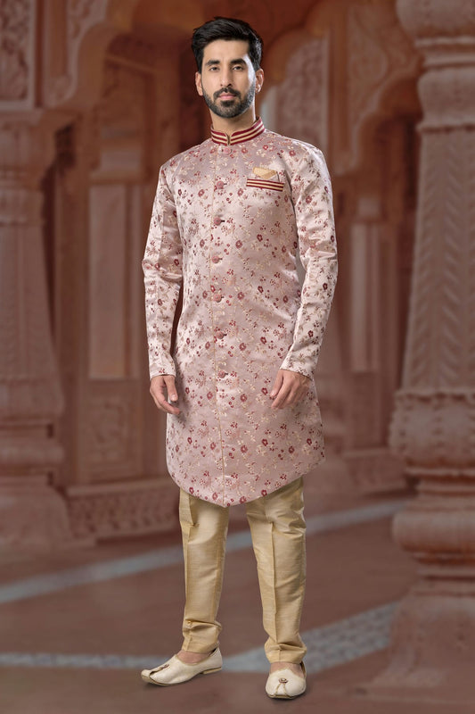 Peach Colour Banarasi Soft Jacquard Sherwani VSSH1040562