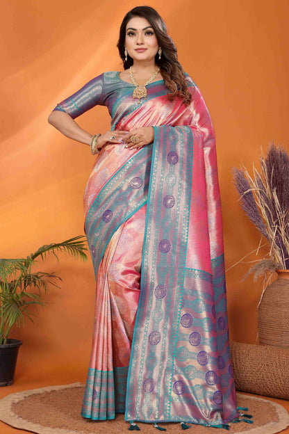 Peach Colour Banarasi Tissue Silk Traditional Saree VSSD1113097