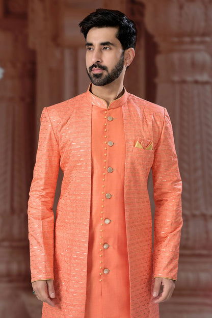 Peach Colour Banglori Silk Sherwani VSSH1040569