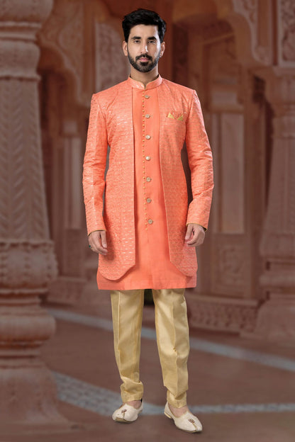 Peach Colour Banglori Silk Sherwani VSSH1040569