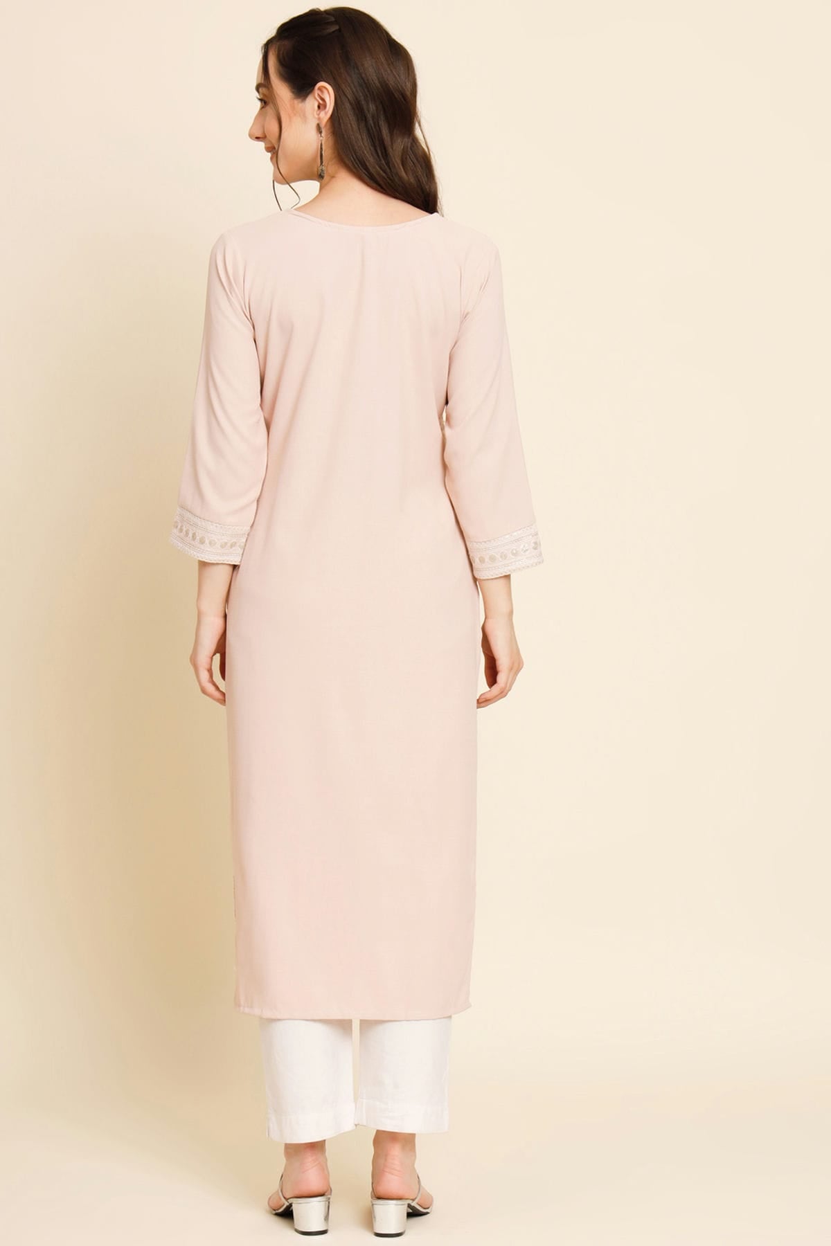 Peach Colour Butter Crepe Kurti VSKR1111026