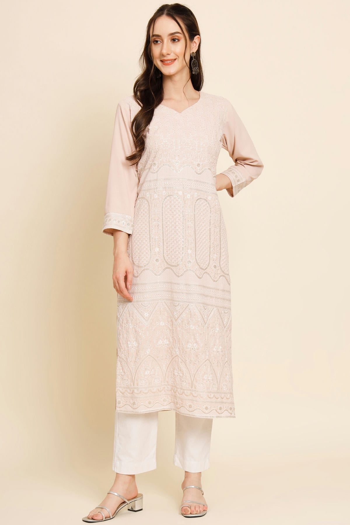 Peach Colour Butter Crepe Kurti