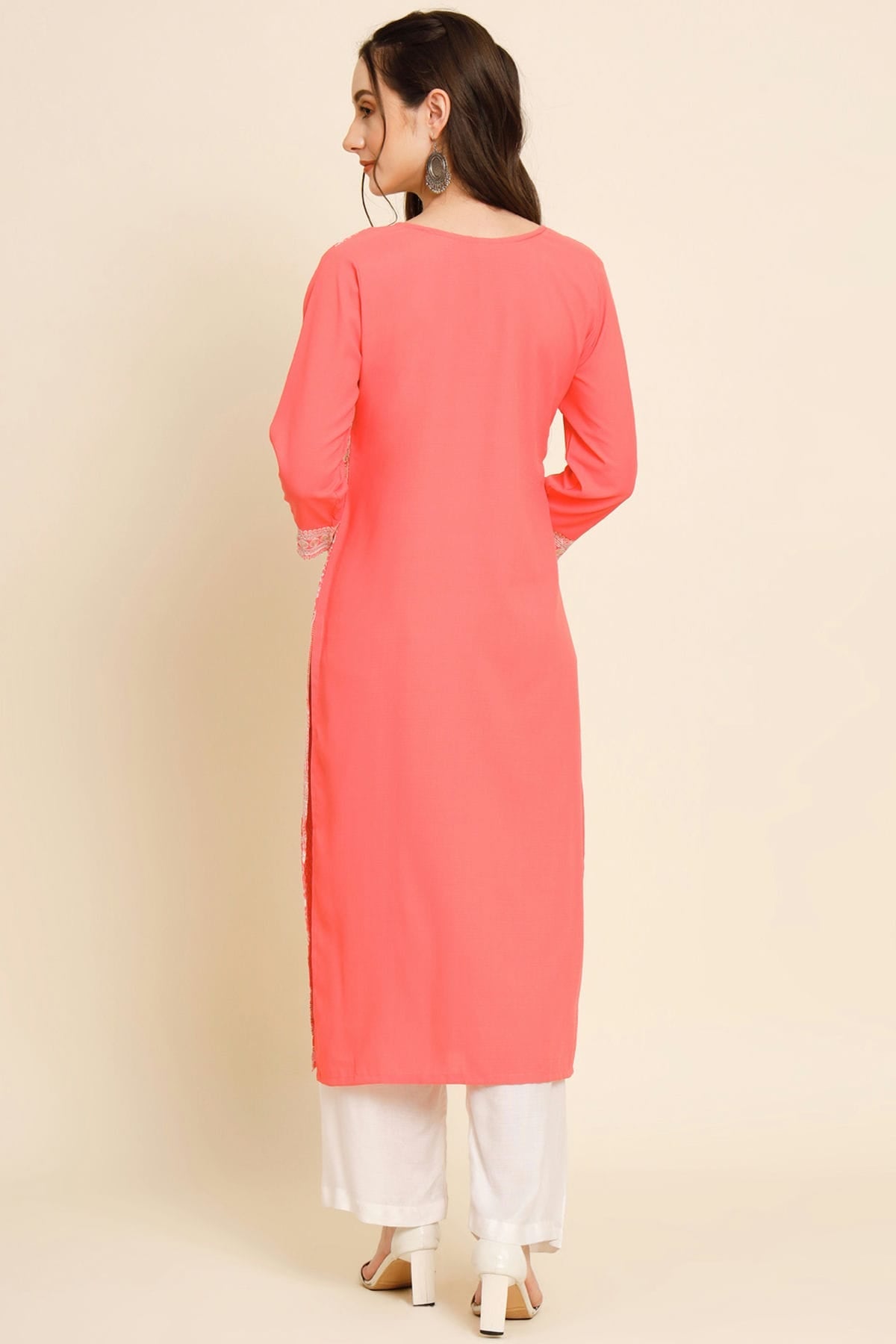Peach Colour Butter Crepe Kurti VSKR1111028