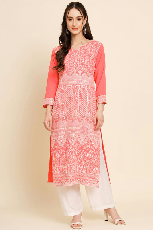 Peach Colour Butter Crepe Kurti