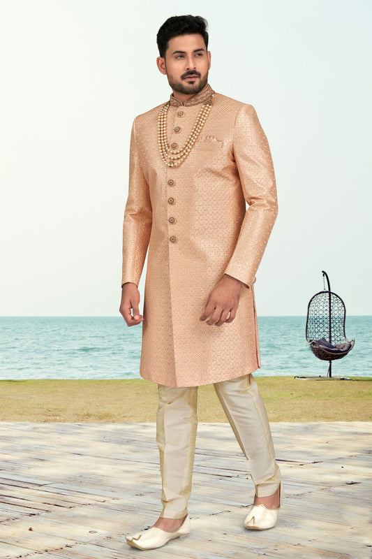 Peach Colour Champion Silk Sherwani VSSH1040518