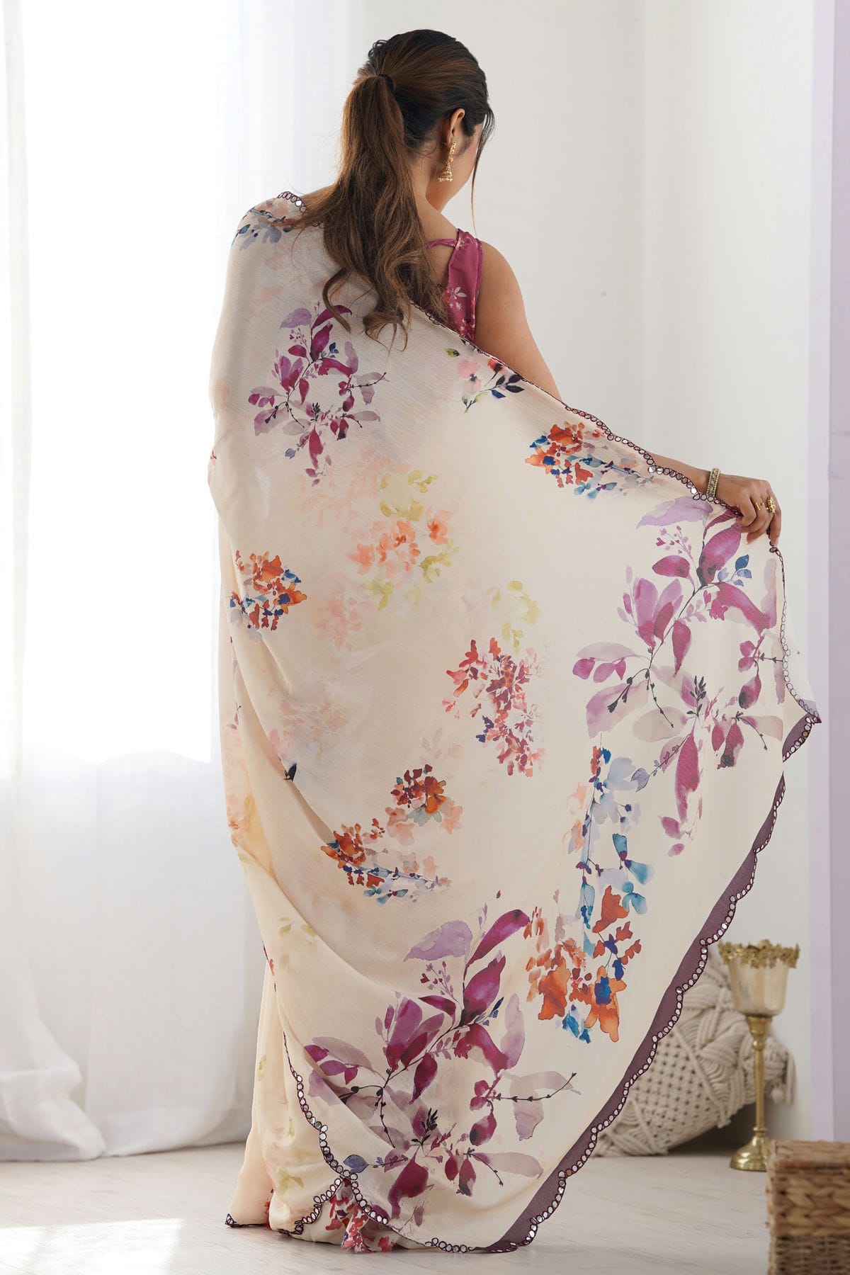 Peach Colour Chinon Printed Saree VSSD1112082