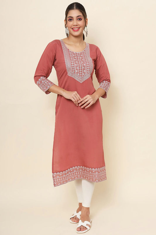 Peach Colour Cotton Kurti