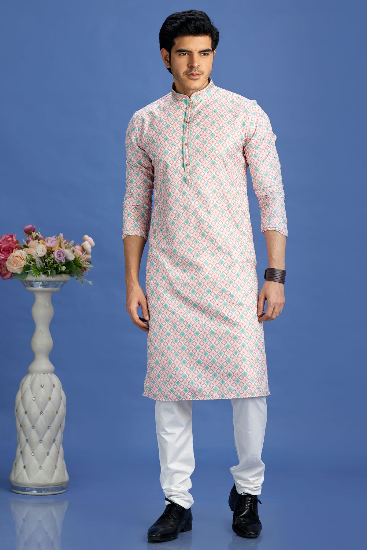 Peach Colour Cotton Pintex Work Kurta Pajama VSKP1230164