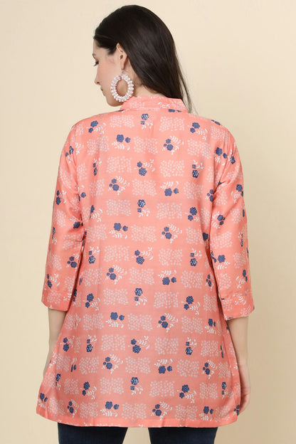 Peach Colour Cotton Printed Work Readymade Top VSTP1110785