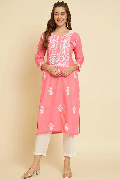 Peach Colour Cotton Slub Kurti