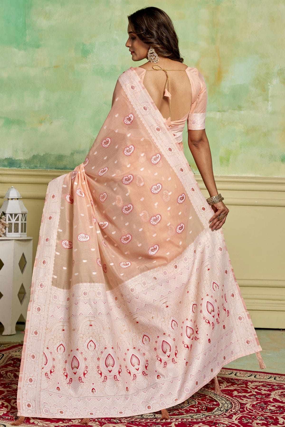 Peach Colour Cotton Traditional Saree VSSD1111894