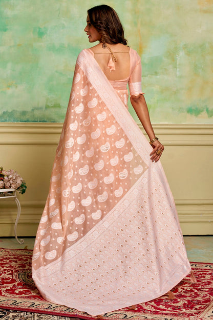 Peach Colour Cotton Traditional Saree VSSD1111902