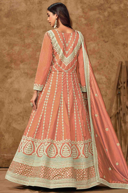 Peach Colour Dola Silk Semi Stitched Anarkali Suit VSSM1050704