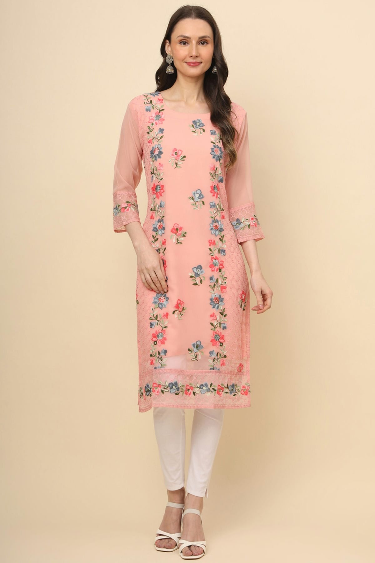 Peach Colour Georgette Kurti