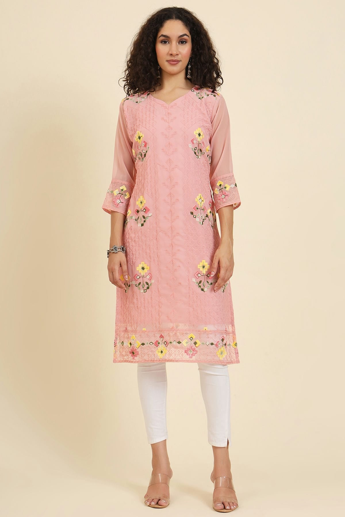 Peach Colour Georgette Kurti
