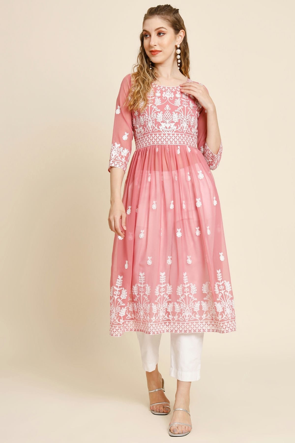 Peach Colour Georgette Kurti