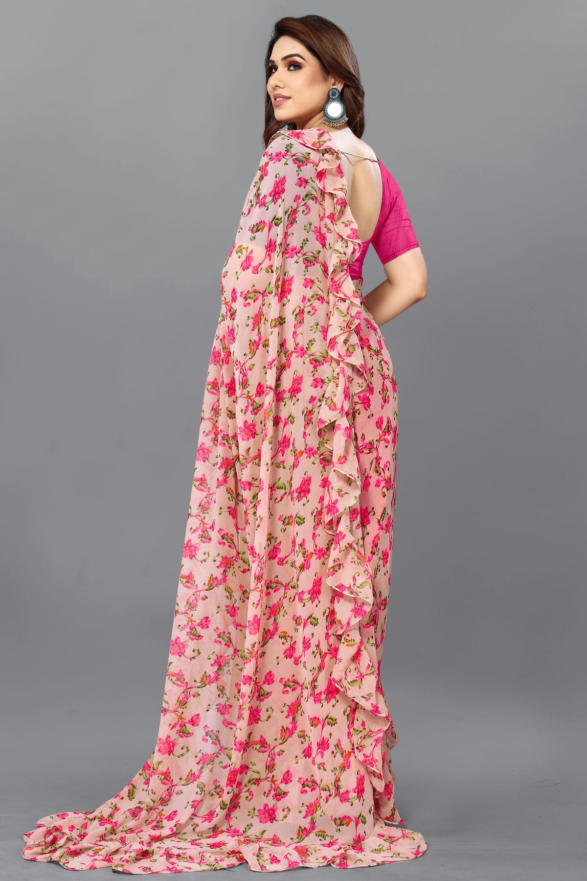 Peach Colour Georgette Ruffle Saree VSSD1180114