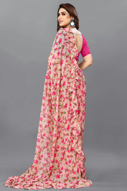 Peach Colour Georgette Ruffle Saree VSSD1180114