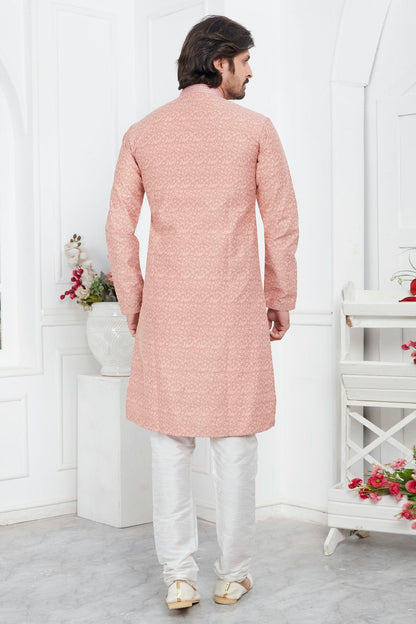 Peach Colour Jacquard Silk Brocade Kurta Pajama VSKP1230212
