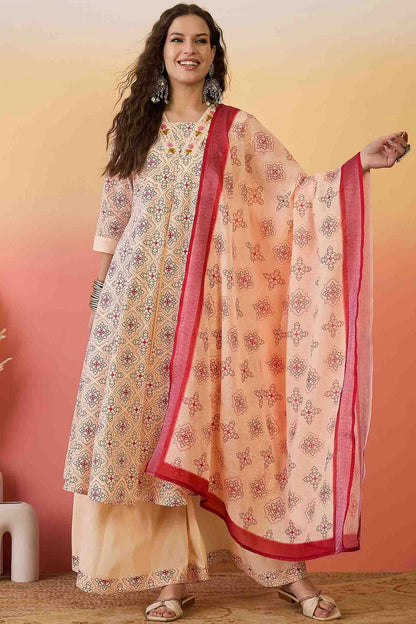 Peach Colour Khadi Silk Stitched Palazzo Pant Suit VSSS1113938