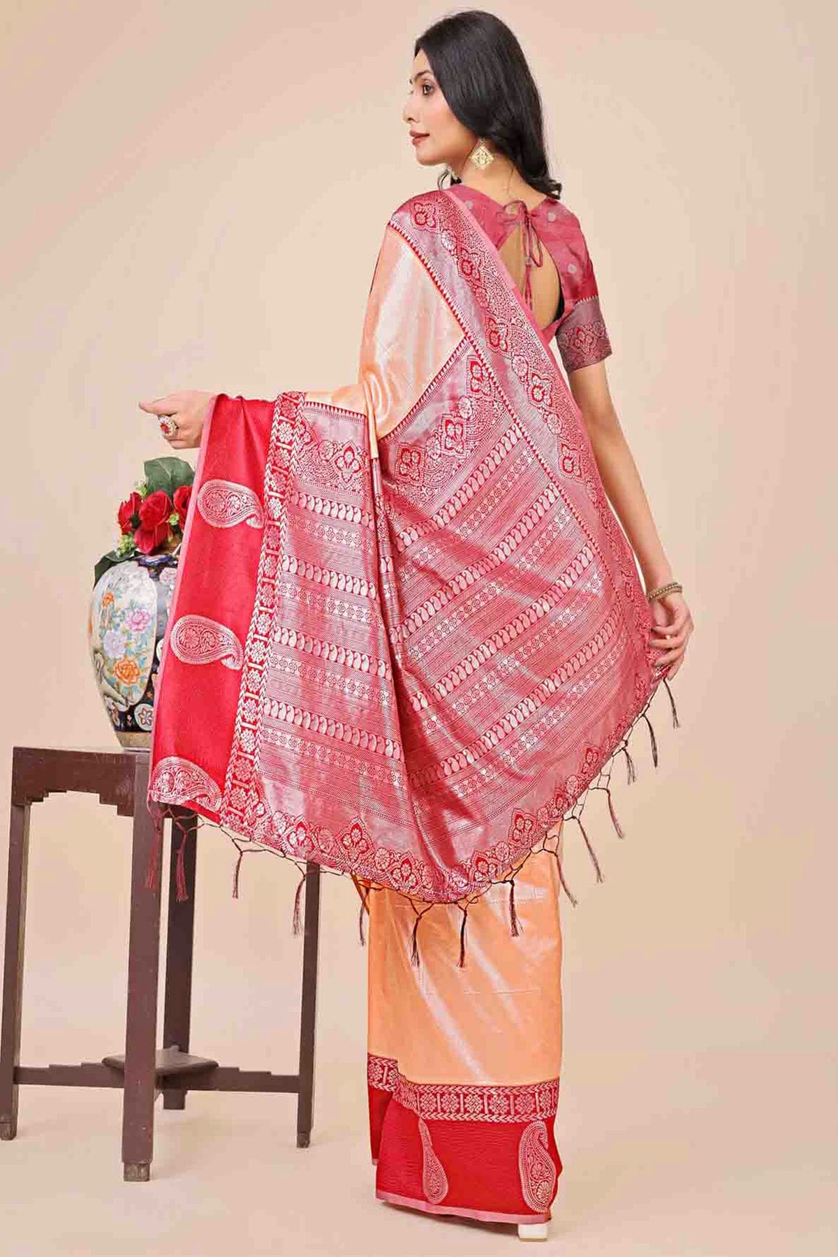 Peach Colour Lichi Silk Woven Traditional Sarees VSSD1113743