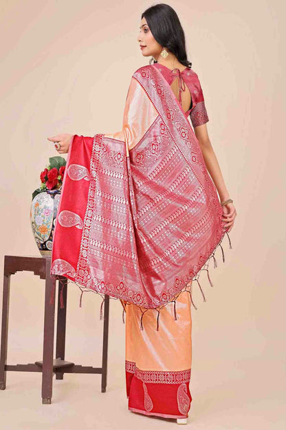 Peach Colour Lichi Silk Woven Traditional Sarees VSSD1113743